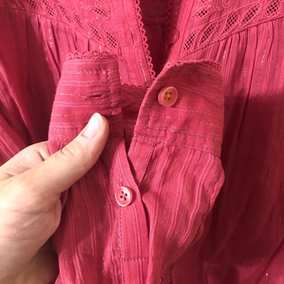 Pilcro Anthropologie The Victoria Shimmer Striped Blouse in Pink - Size 6 - Picture 4 of 7